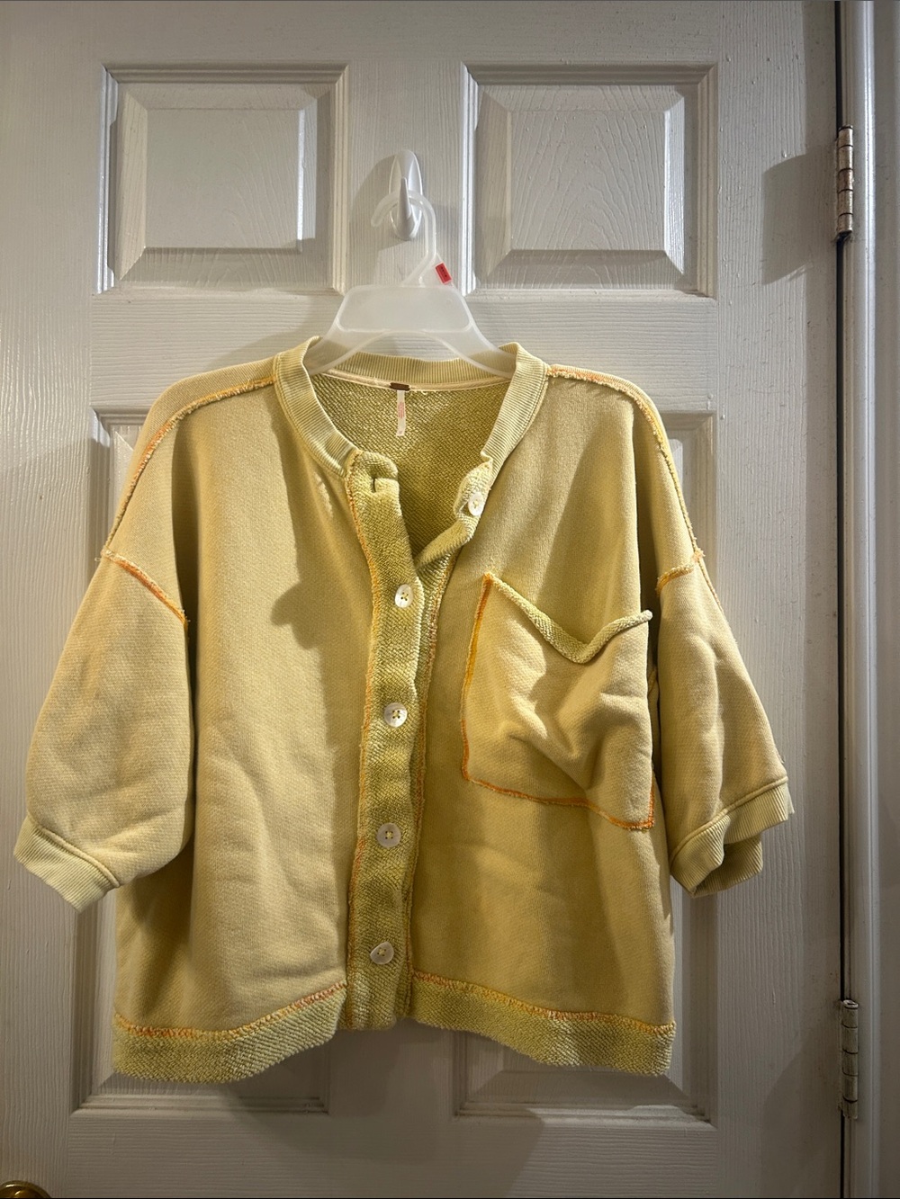 Free People Pale Yellow Boxy Button-Front Cardigan